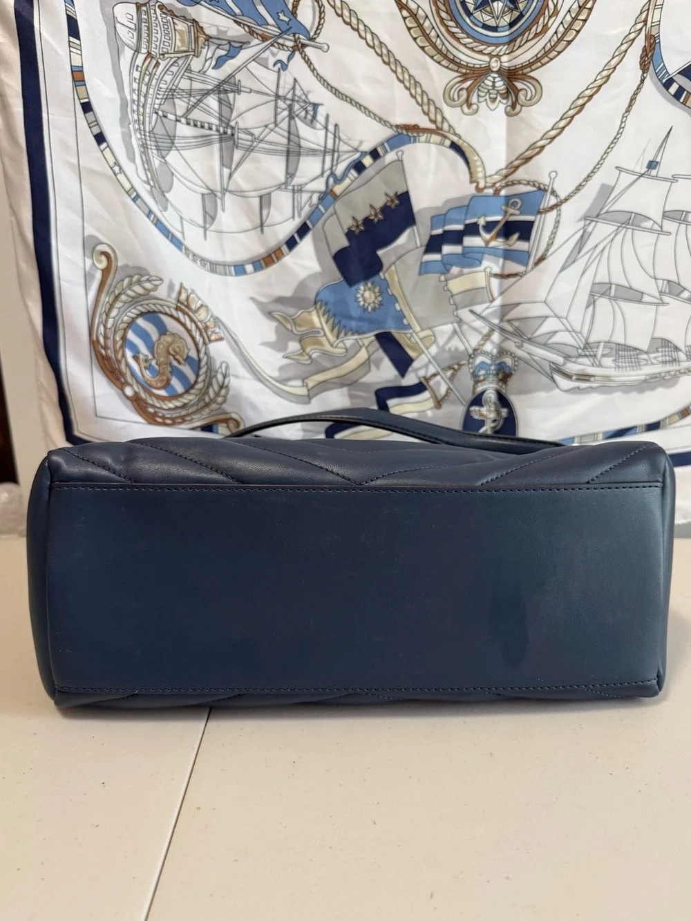 Michael Kors Quilted Navy Shoulder Tote with Silver Chain Straps